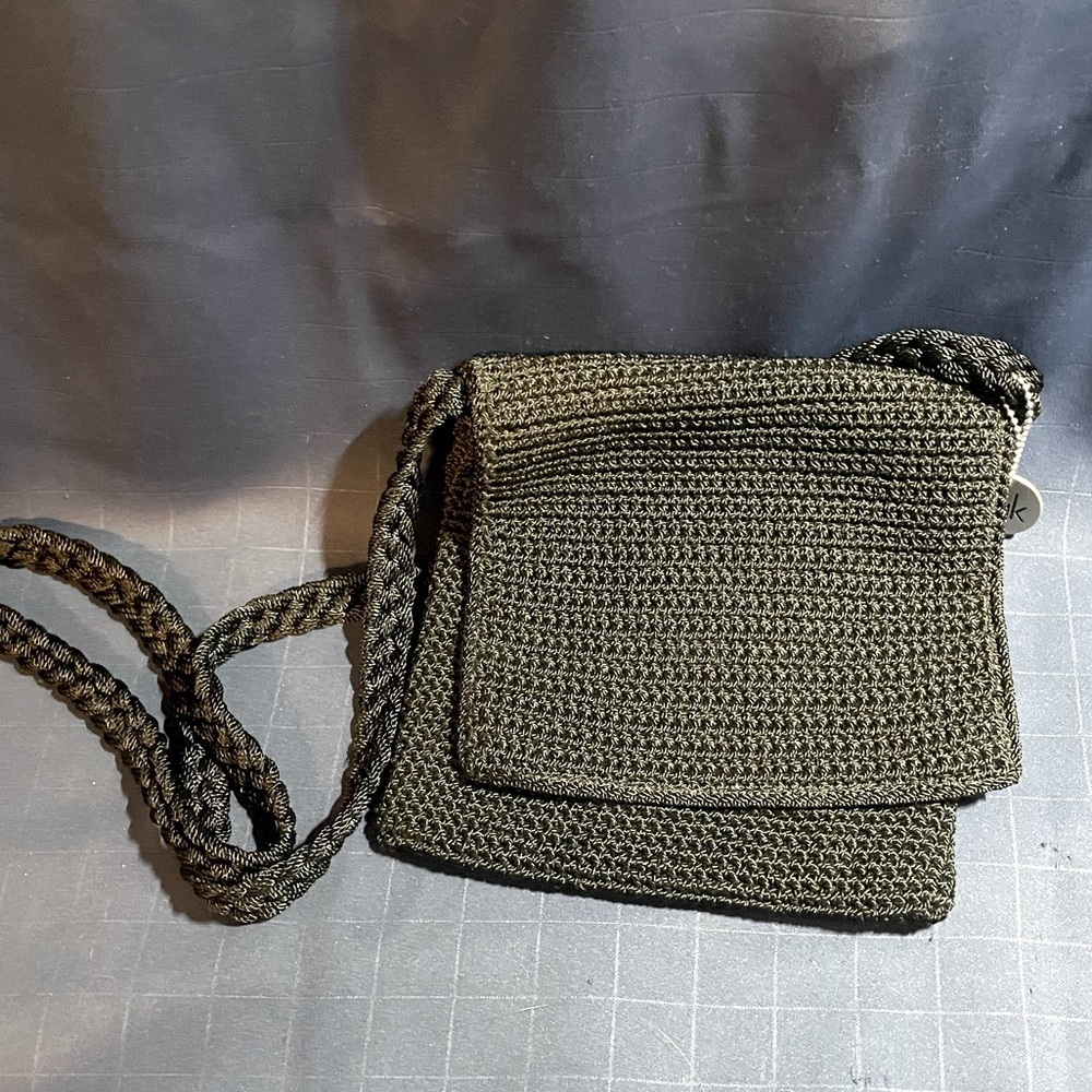 The Sak - black crochet purse w/ flap - crossbody or over-the-shoulder 7” x 7.5”